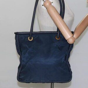 CELINE Tote Bag Nylon Navy Gold Auth